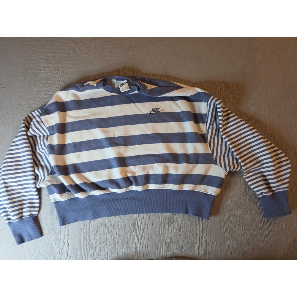 Nike Sportswear Women Striped Cropped Fleece Sweatshirt Blue White Small